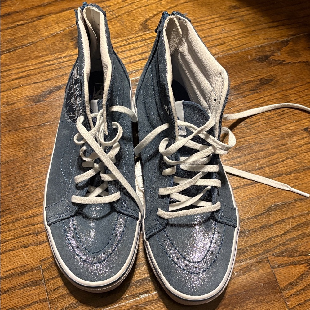 High-Top Blue Sneakers with White Laces